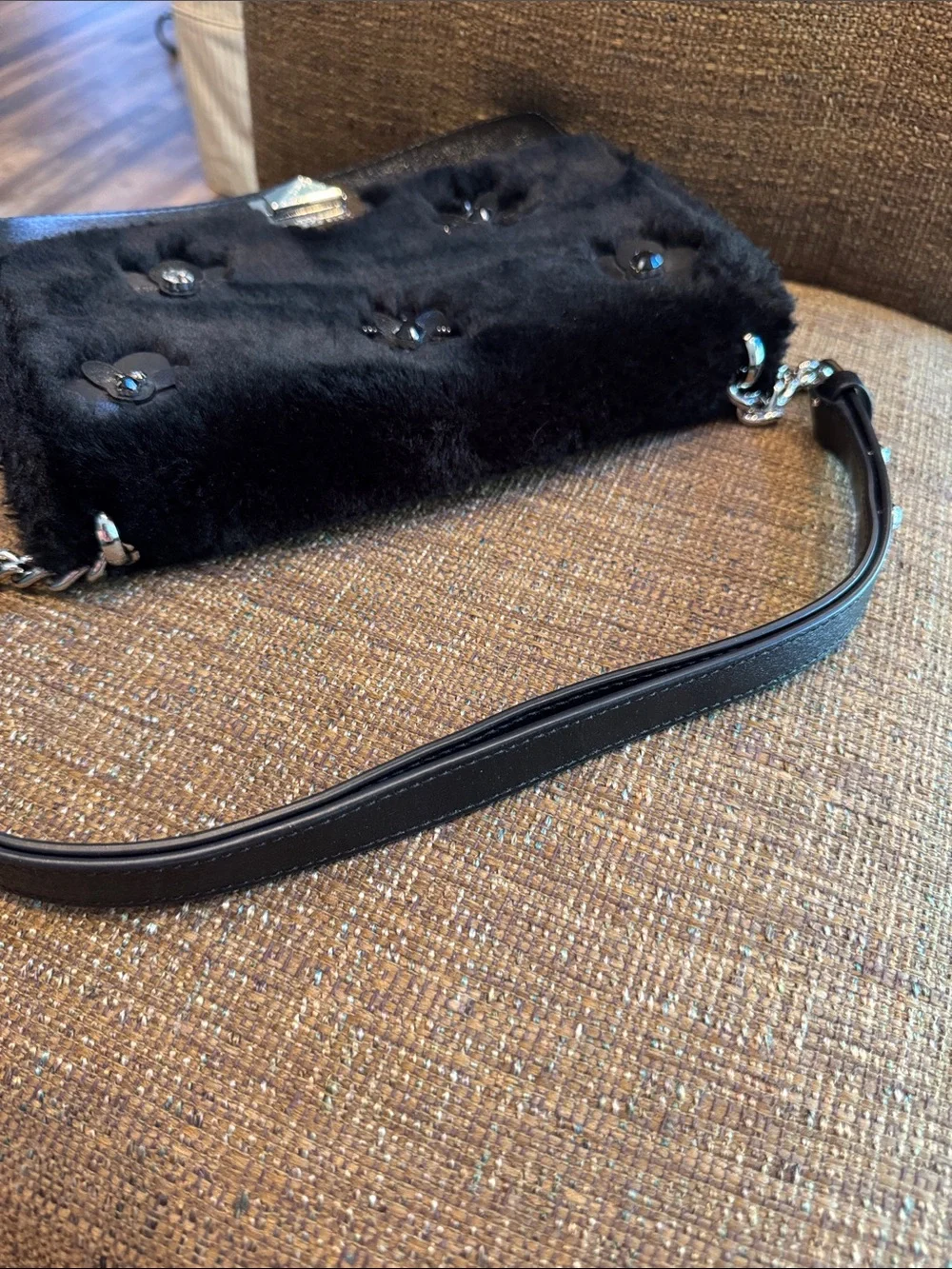 Kate Spade Neve Shearling Embellished Medium Convertible Flap Shoulder bag